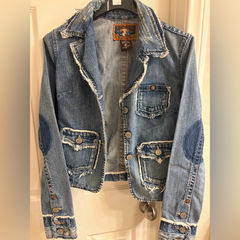 Distressed Denim Jacket With Patchwork - image 1